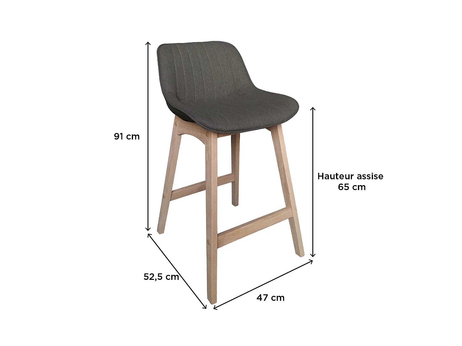Komplet dębowych krzeseł wyspowych i barowych z siedziskiem z tkaniny MELLOW o szerokości 65 cm