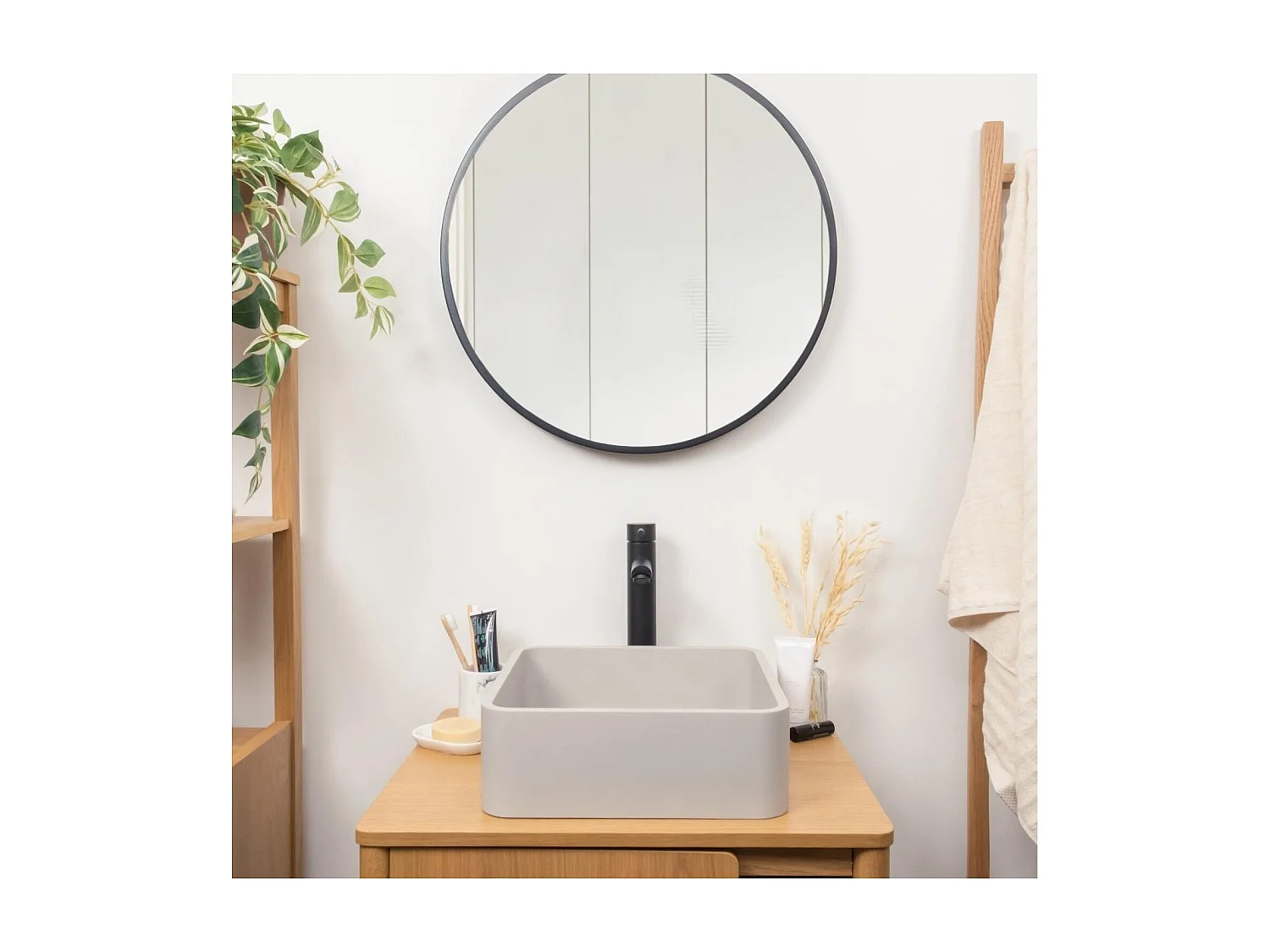 ALAN 36 cm quadratisches Aufsatzwaschbecken aus grauem Beton