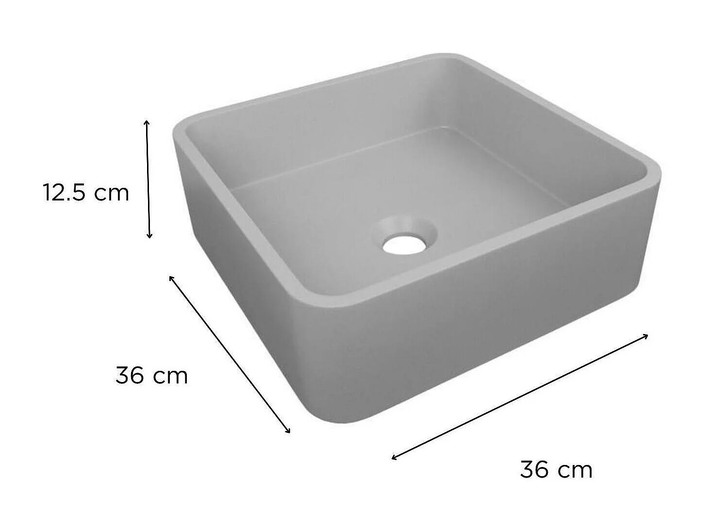 ALAN 36 cm quadratisches Aufsatzwaschbecken aus grauem Beton