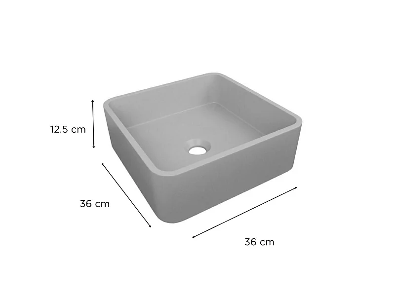 Umywalka betonowa ALAN 36cm kwadratowa szara nablatowa