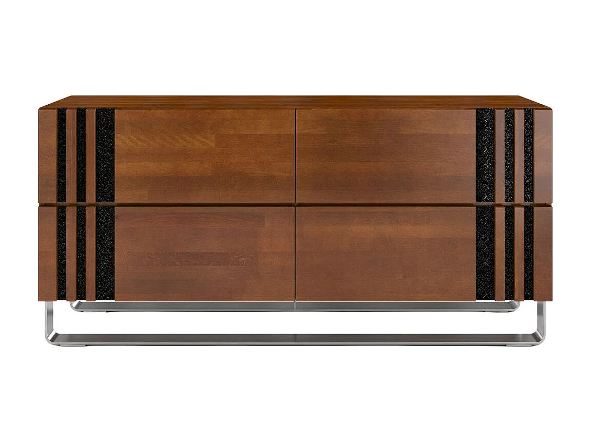 Massivholzkommode Kielce mit metallfüßen, buche - lackiert, nussbaumfarbe, schwarz glas