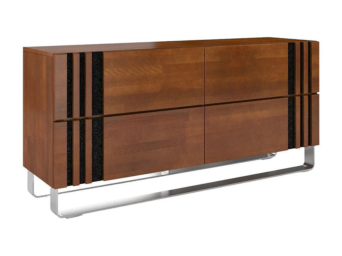 Massivholzkommode Kielce mit metallfüßen, buche - lackiert, nussbaumfarbe, schwarz glas