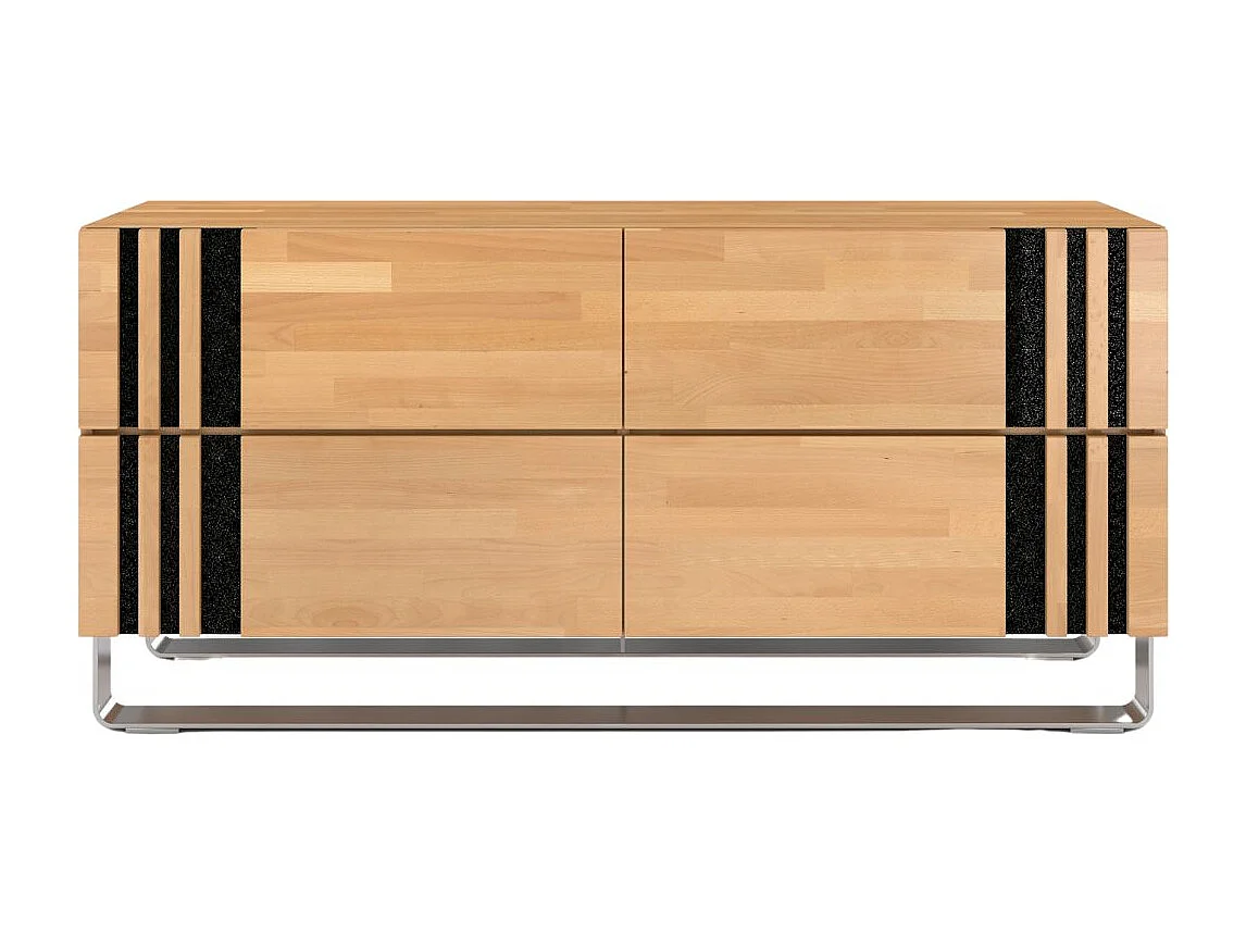 Massivholzkommode Kielce mit metallfüßen, buche - lackiert, naturfarben, schwarz glas