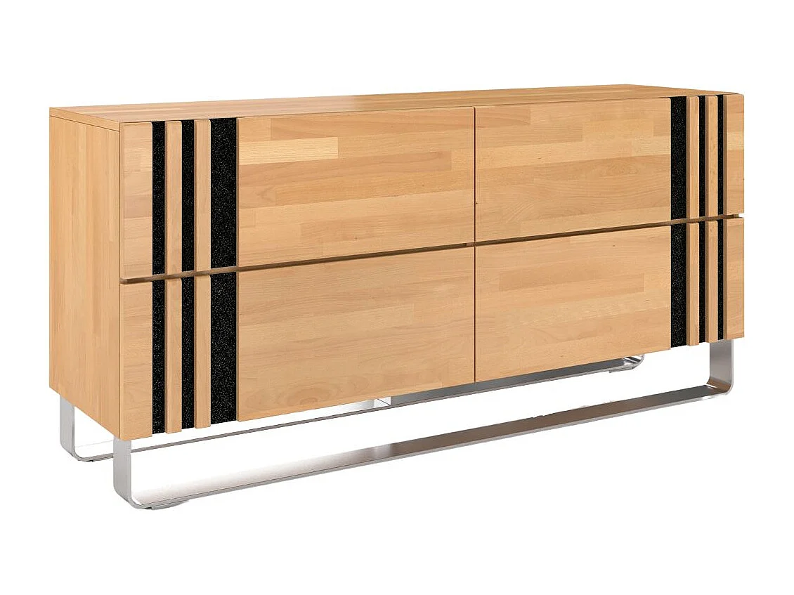 Massivholzkommode Kielce mit metallfüßen, buche - lackiert, naturfarben, schwarz glas