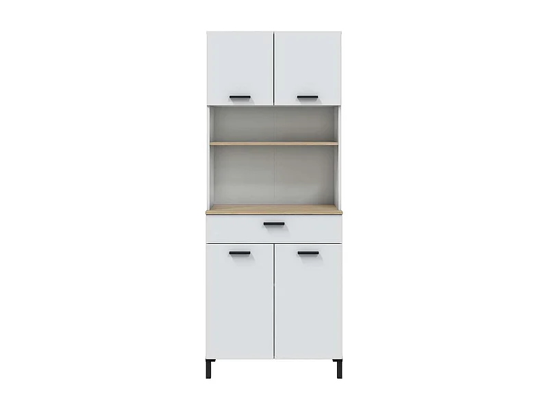 Buffet meuble de cuisine à 4 portes et 1 tiroir coloris Blanc/chêne - Longueur 72 x Hauteur 185 x Profondeur 40 cm