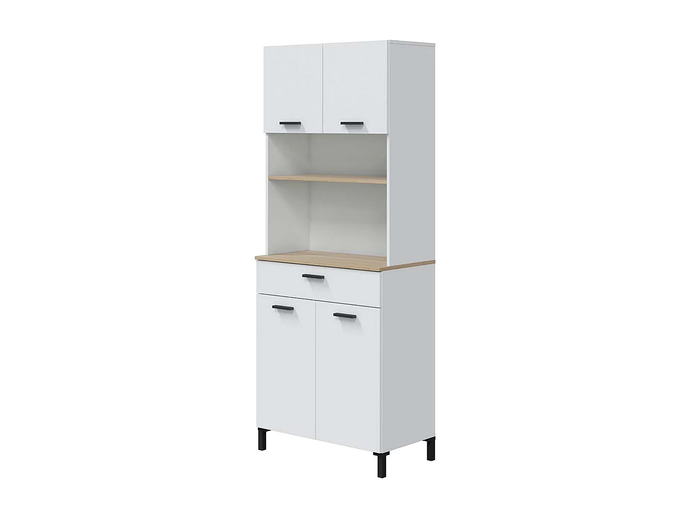 Buffet meuble de cuisine à 4 portes et 1 tiroir coloris Blanc/chêne - Longueur 72 x Hauteur 185 x Profondeur 40 cm