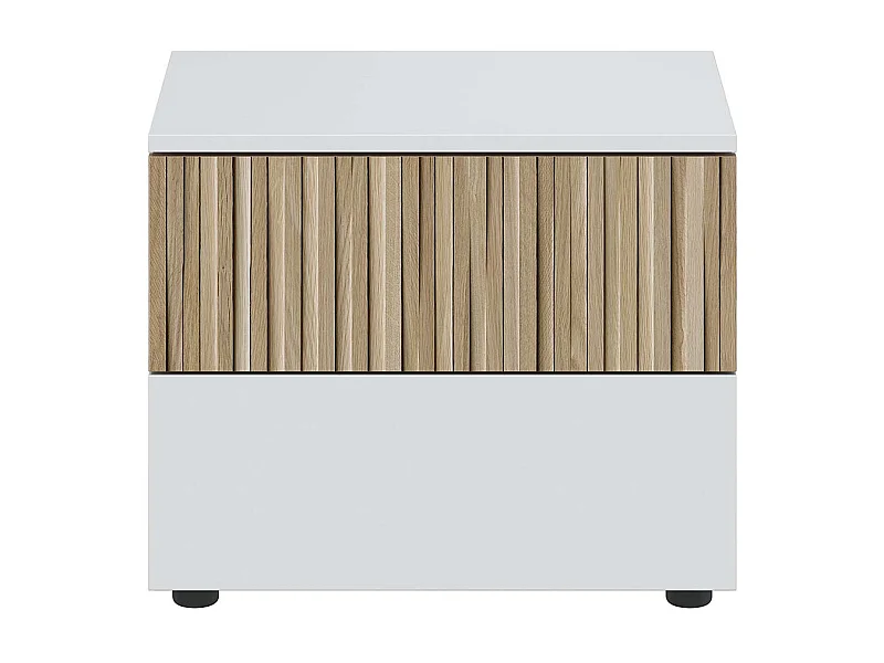 Table de chevet table de nuit de 2 tiroirs coloris Blanc/chêne - Longueur 50 x Profondeur 34 x Hauteur 41,5 cm