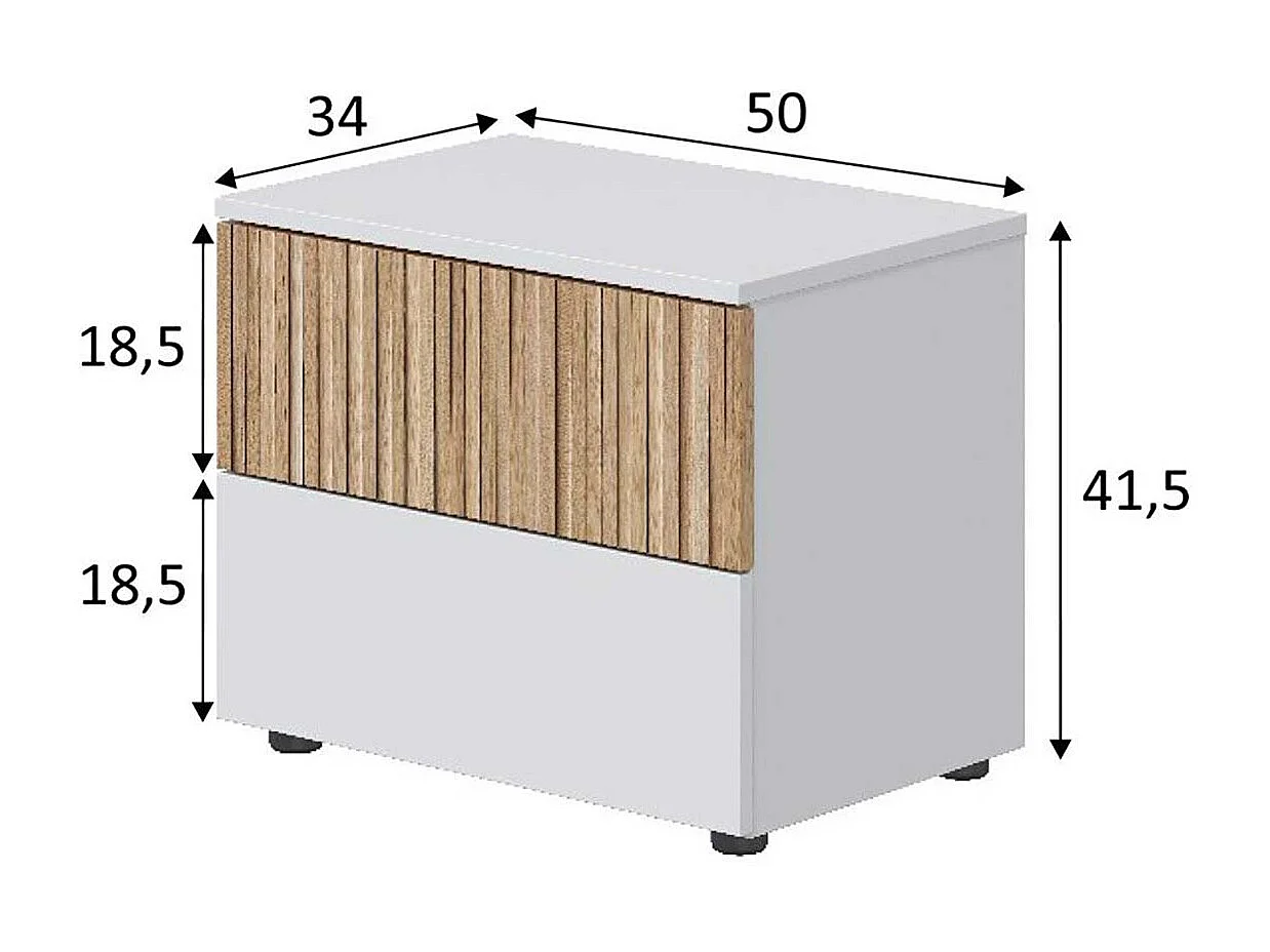 Table de chevet table de nuit de 2 tiroirs coloris Blanc/chêne - Longueur 50 x Profondeur 34 x Hauteur 41,5 cm