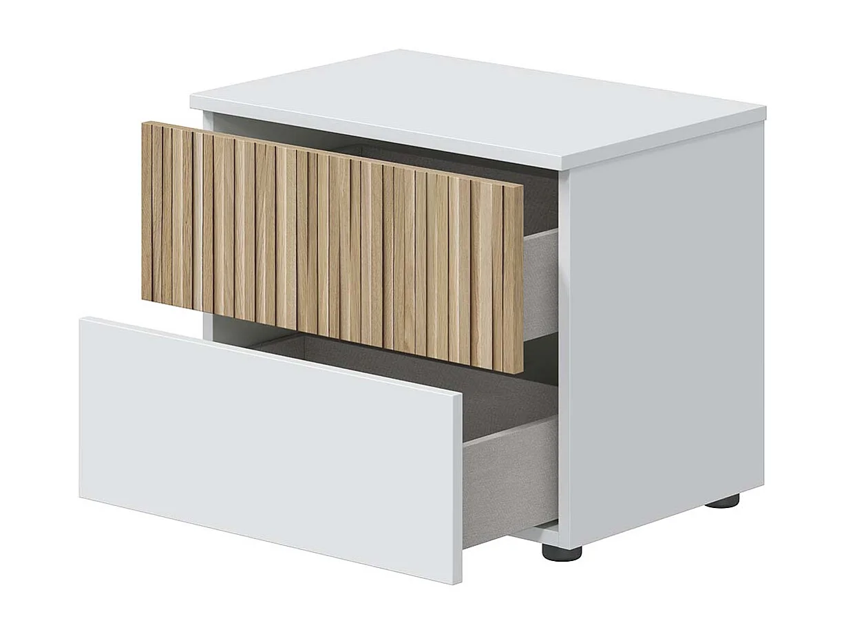 Table de chevet table de nuit de 2 tiroirs coloris Blanc/chêne - Longueur 50 x Profondeur 34 x Hauteur 41,5 cm