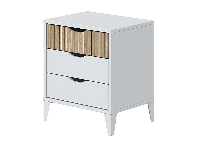 Table de nuit , Table de chevet de 3 tiroirs coloris Blanc/chêne - Longueur 44 x Profondeur 33 x Hauteur 50 cm