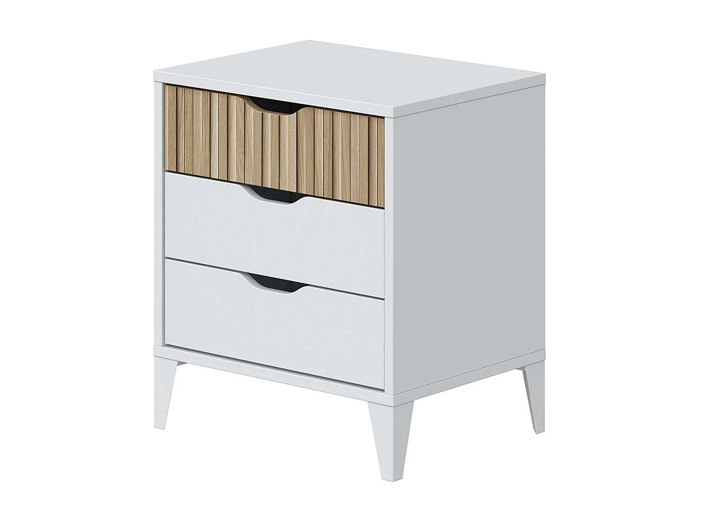 Table de nuit , Table de chevet de 3 tiroirs coloris Blanc/chêne - Longueur 44 x Profondeur 33 x Hauteur 50 cm