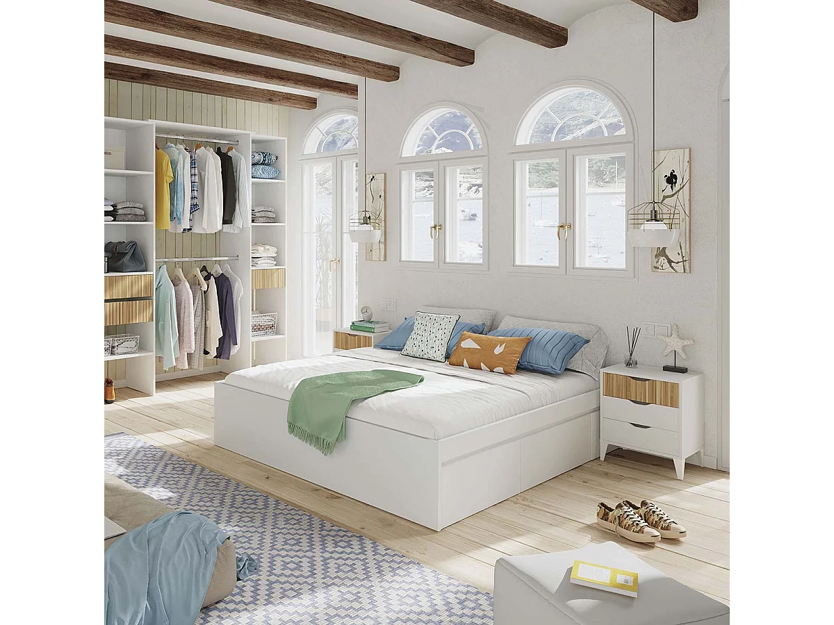 Table de nuit , Table de chevet de 3 tiroirs coloris Blanc/chêne - Longueur 44 x Profondeur 33 x Hauteur 50 cm