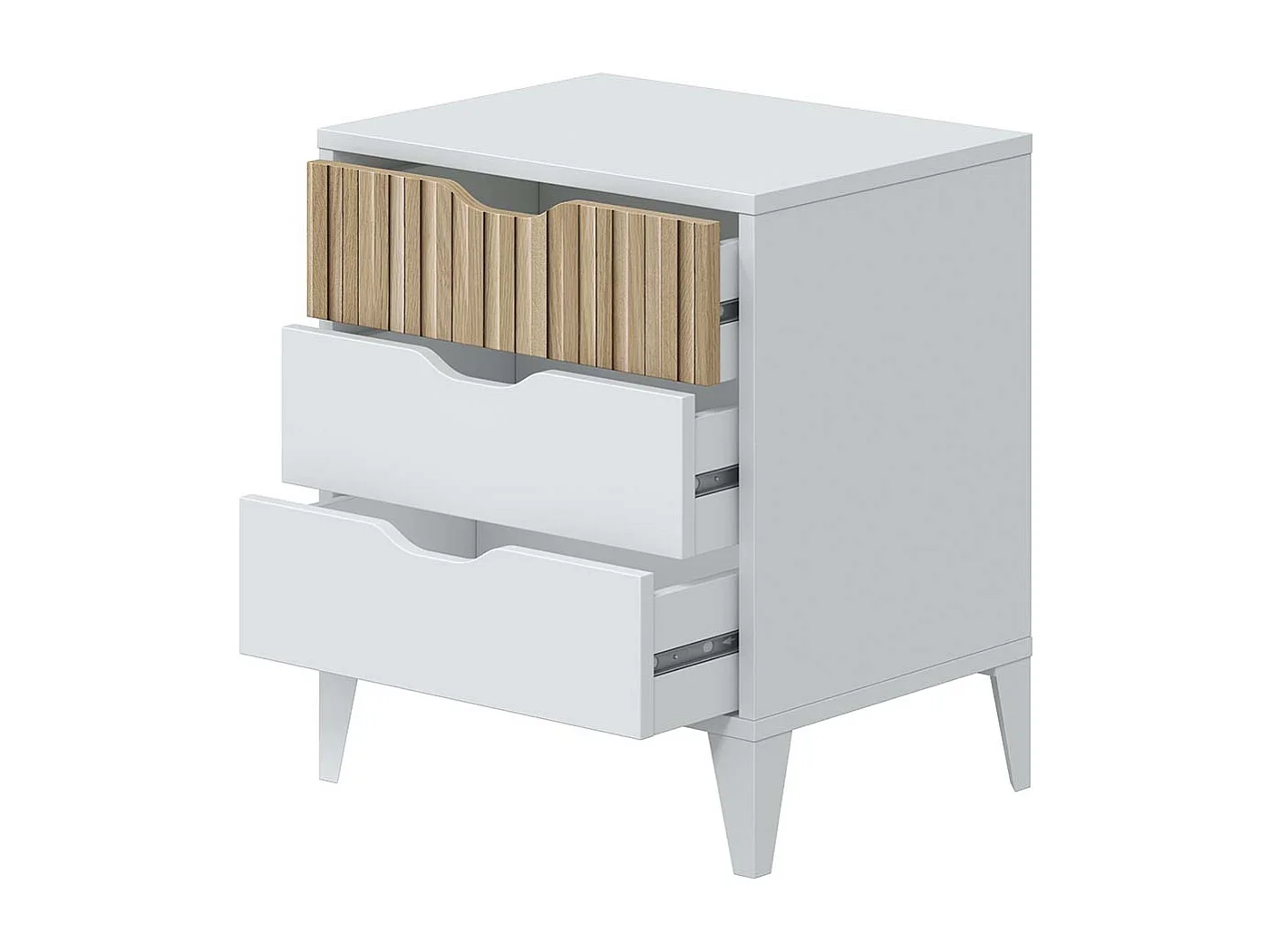 Table de nuit , Table de chevet de 3 tiroirs coloris Blanc/chêne - Longueur 44 x Profondeur 33 x Hauteur 50 cm