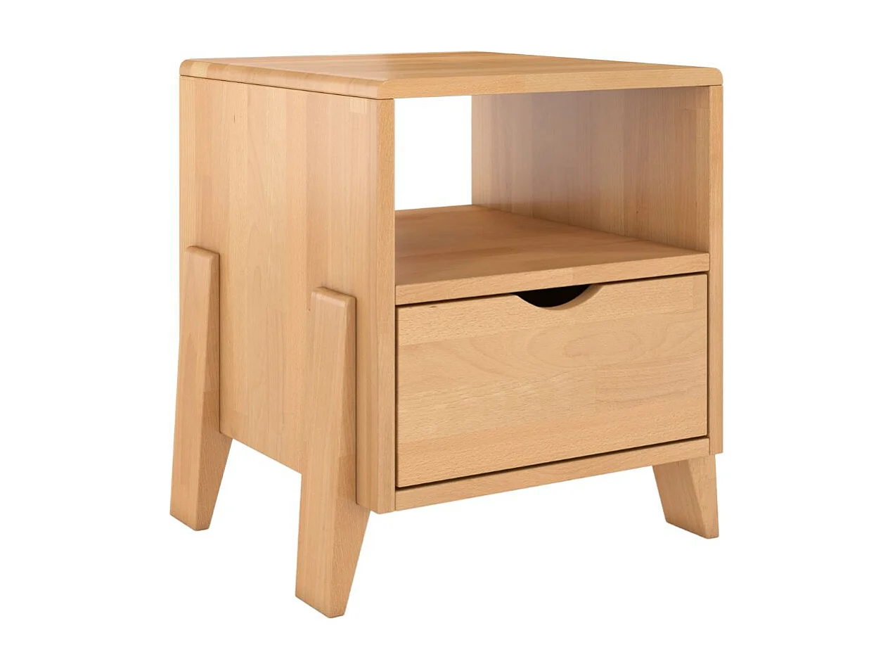 Massivholznachttisch Gdynia mit schublade und regalböde, buche - lackiert, naturfarben