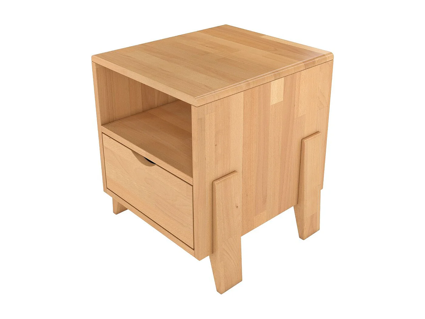 Massivholznachttisch Gdynia mit schublade und regalböde, buche - lackiert, naturfarben