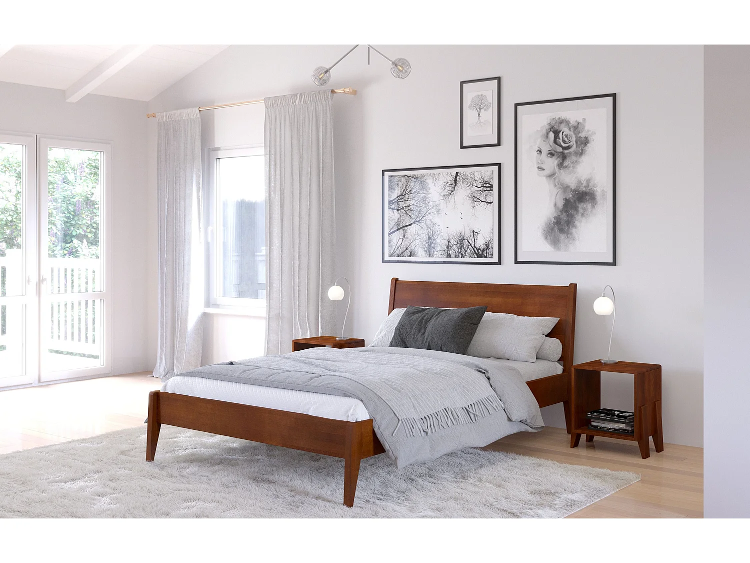 Massivholznachttisch Gdansk, buche - lackiert, nussbaumfarbe