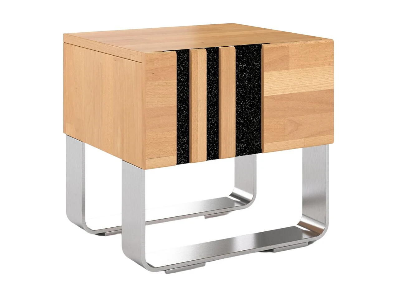 Massivholznachttisch Kielce mit metallfüßen, buche - lackiert, naturfarben, schwarz glas