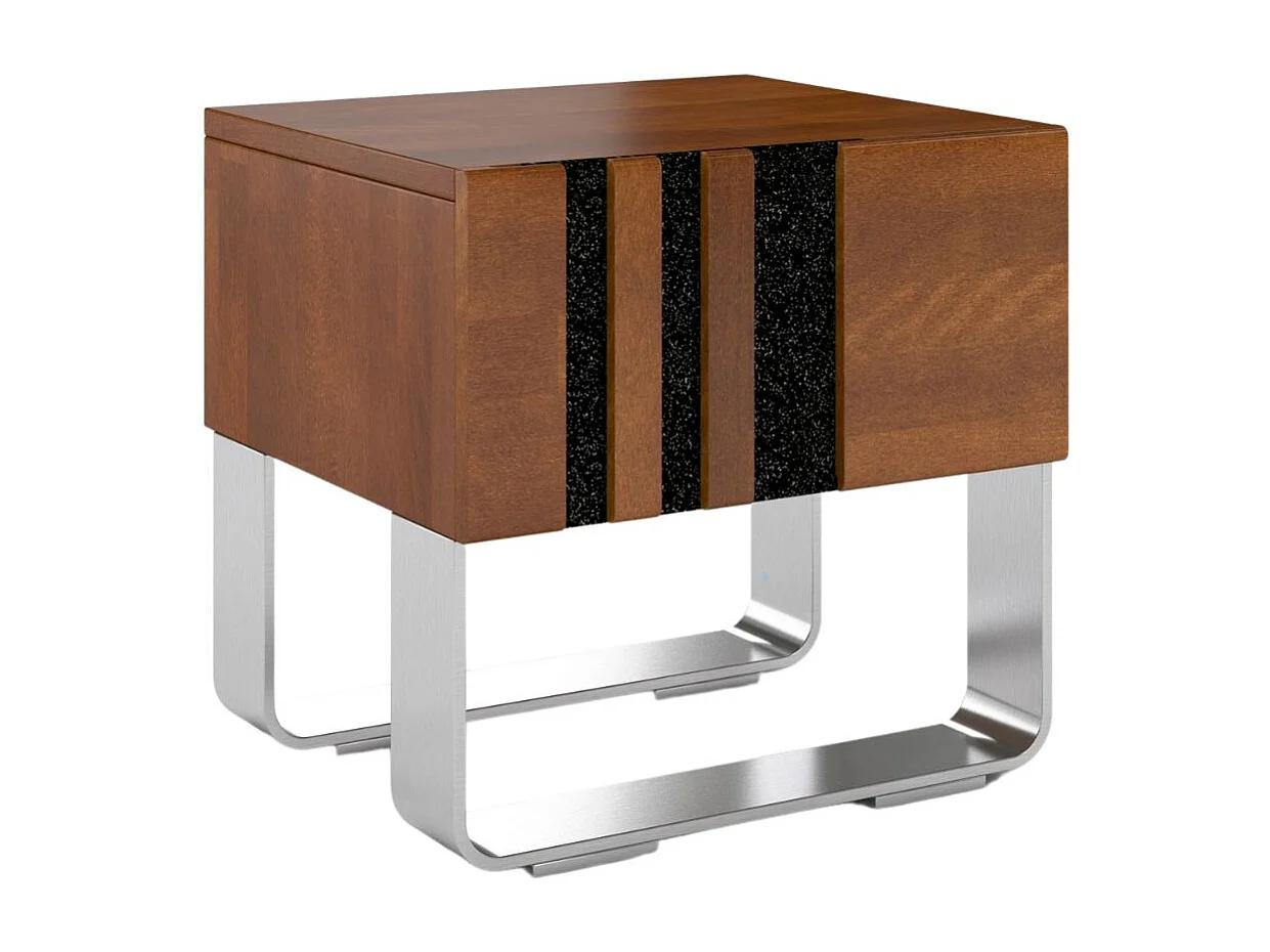 Massivholznachttisch Kielce mit metallfüßen, buche - lackiert, nussbaumfarbe, schwarz glas