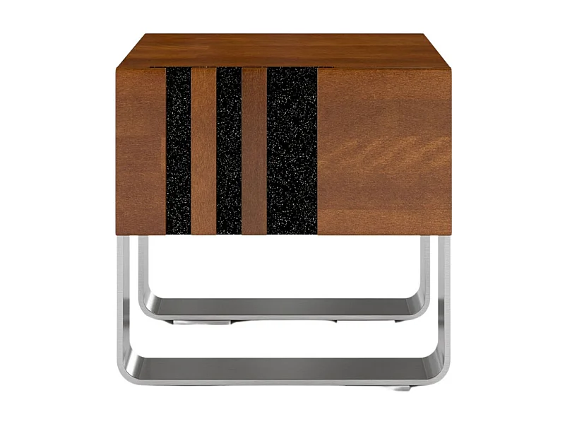 Massivholznachttisch Kielce mit metallfüßen, buche - lackiert, nussbaumfarbe, schwarz glas