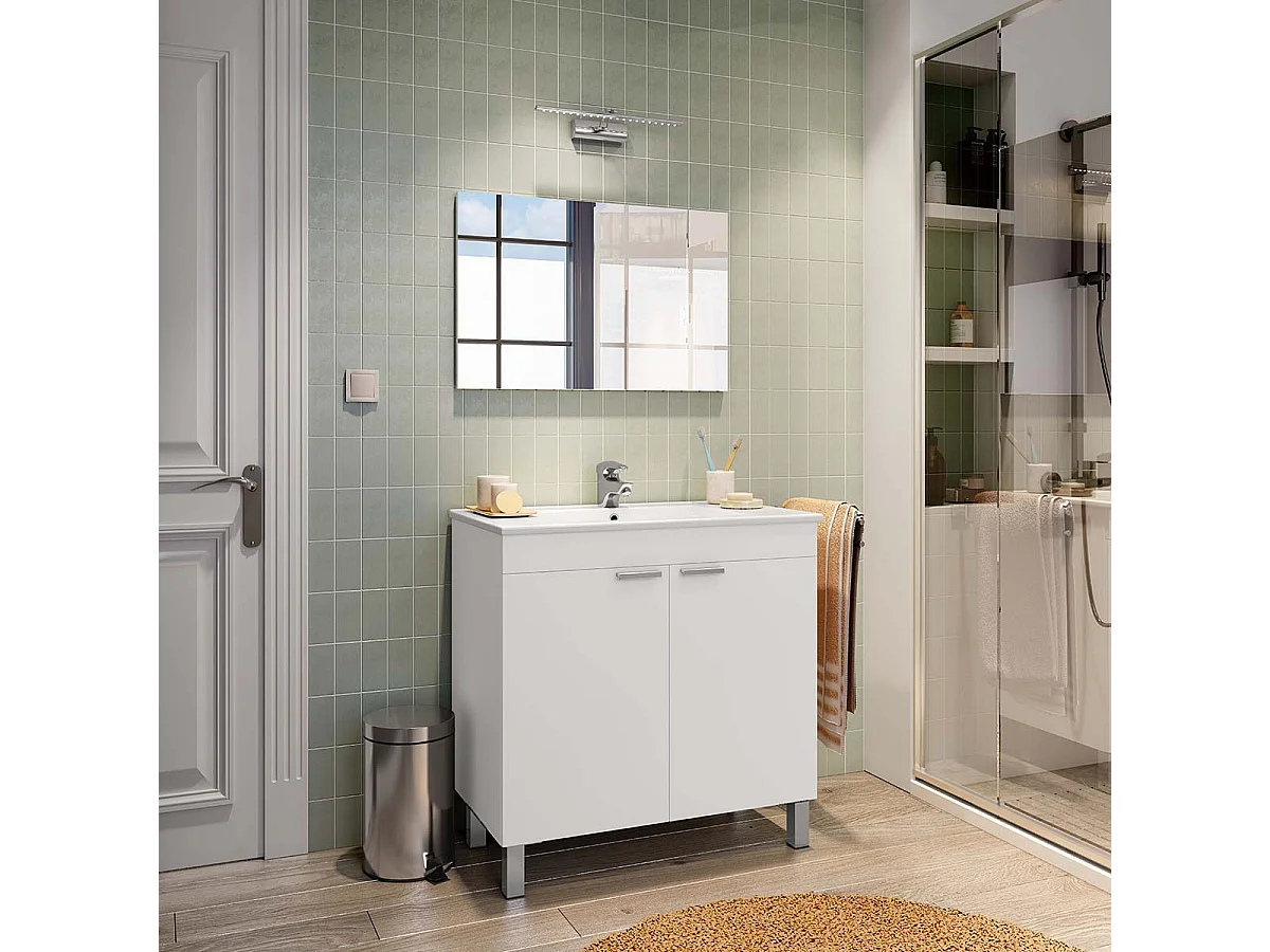 Meuble de salle de bain coloris Blanc Brillant (Lavabo non inclus)- Longueur 80 x Hauteur 80 x Profondeur 45 cm