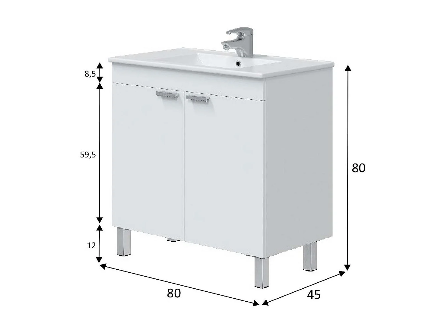 Meuble de salle de bain coloris Blanc Brillant (Lavabo non inclus)- Longueur 80 x Hauteur 80 x Profondeur 45 cm