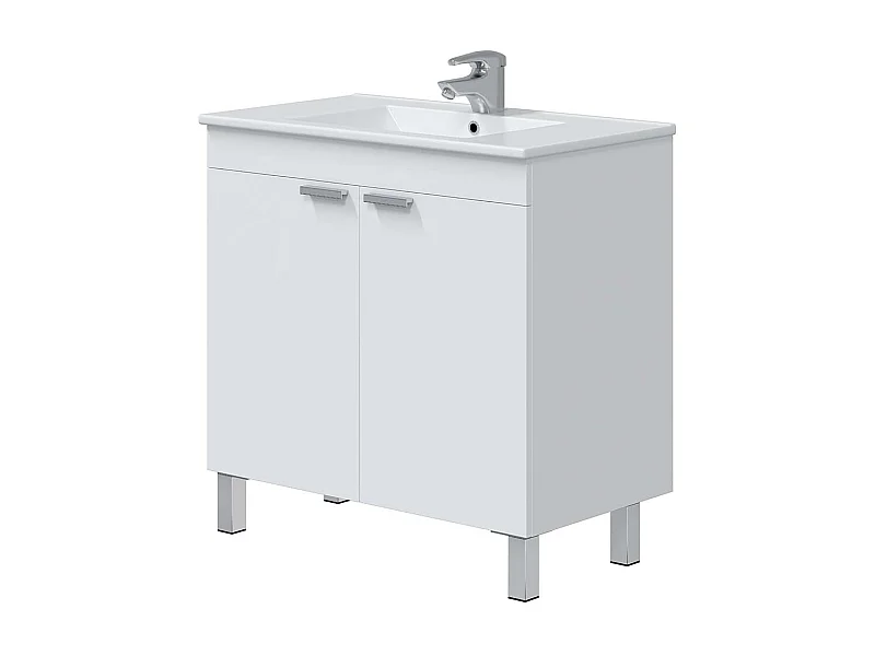 Meuble de salle de bain coloris Blanc Brillant (Lavabo non inclus)- Longueur 80 x Hauteur 80 x Profondeur 45 cm