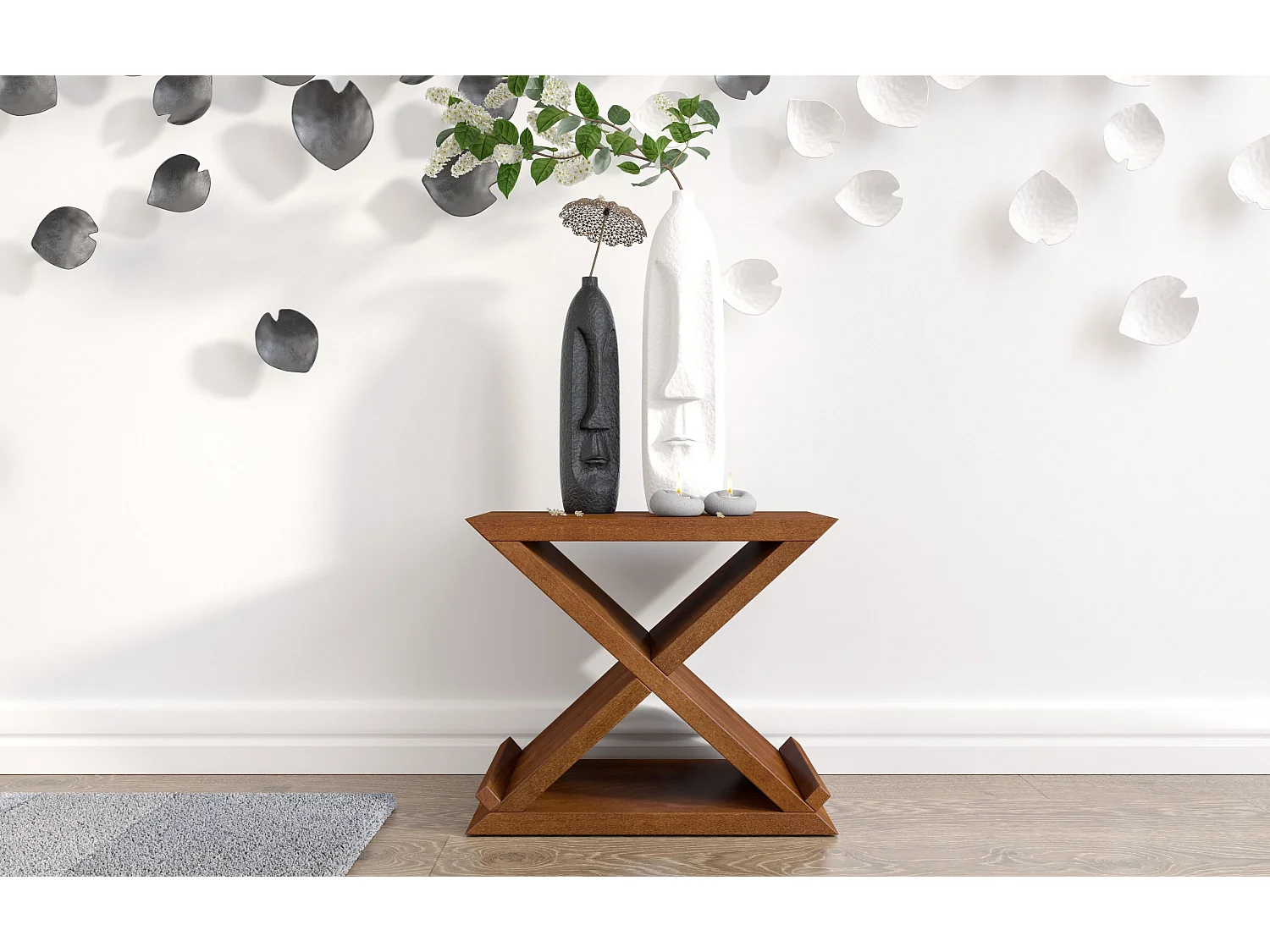 Massivholznachttisch Jarocin in x-form, buche - lackiert, nussbaumfarbe