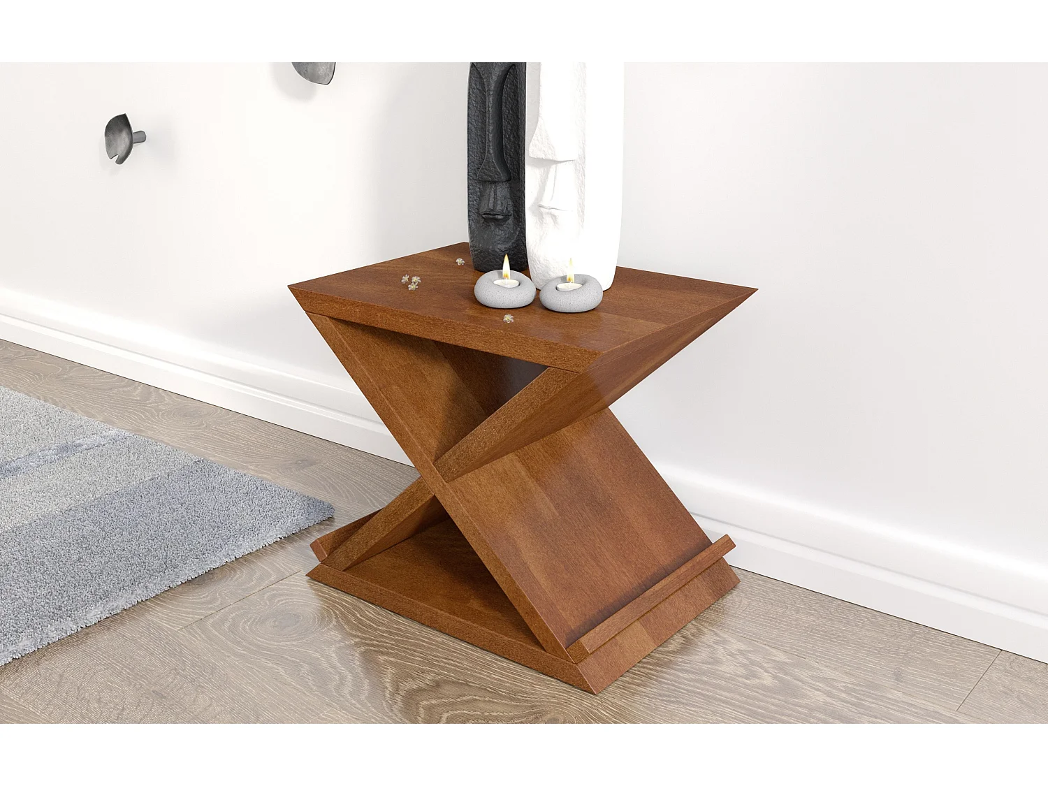 Massivholznachttisch Jarocin in x-form, buche - lackiert, nussbaumfarbe