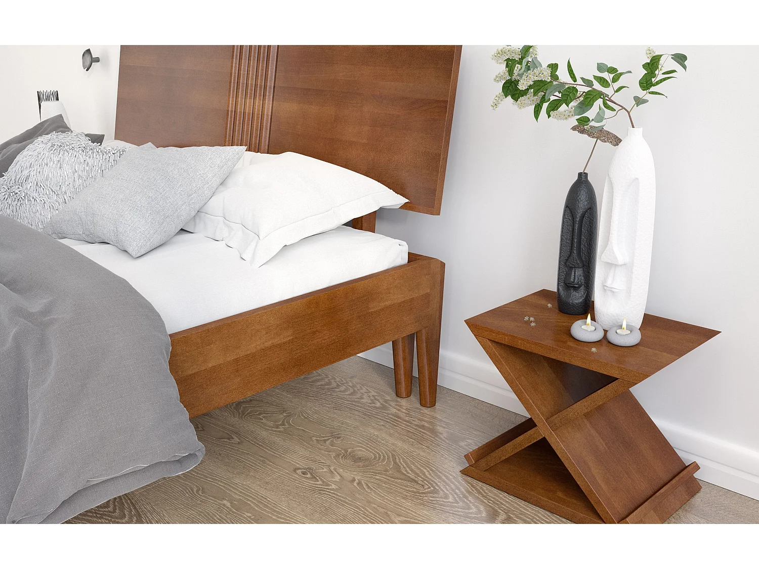 Massivholznachttisch Jarocin in x-form, buche - lackiert, nussbaumfarbe