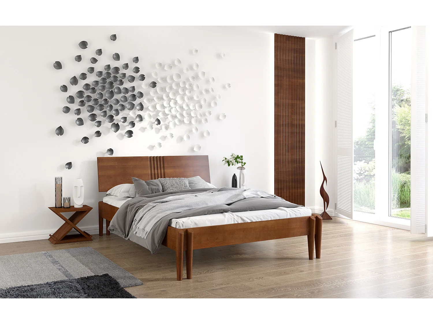 Massivholznachttisch Jarocin in x-form, buche - lackiert, nussbaumfarbe