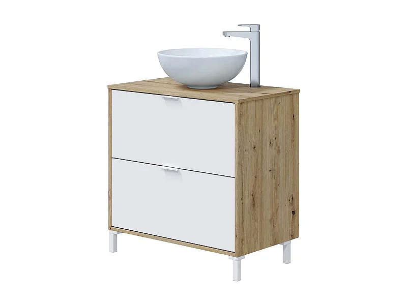 Meuble de salle de bain coloris Chêne / blanc brillant (Lavabo non inclus)- Longueur 79 x Hauteur 79 x Profondeur 45 cm