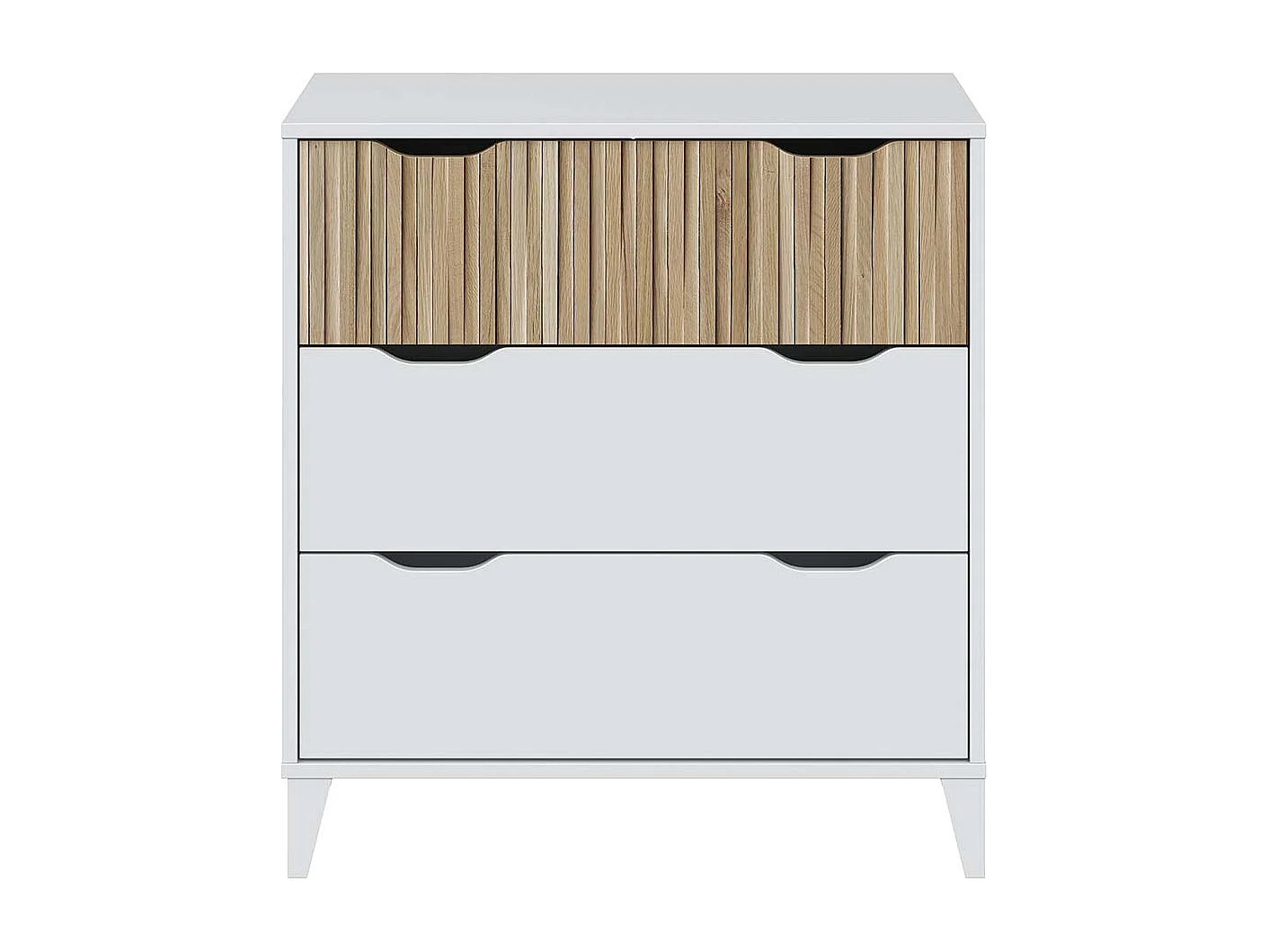 Commode meuble de rangement avec 3 tiroirs coloris Blanc/chêne - Longueur 70,5 X Profondeur 40 X Hauteur 76 cm