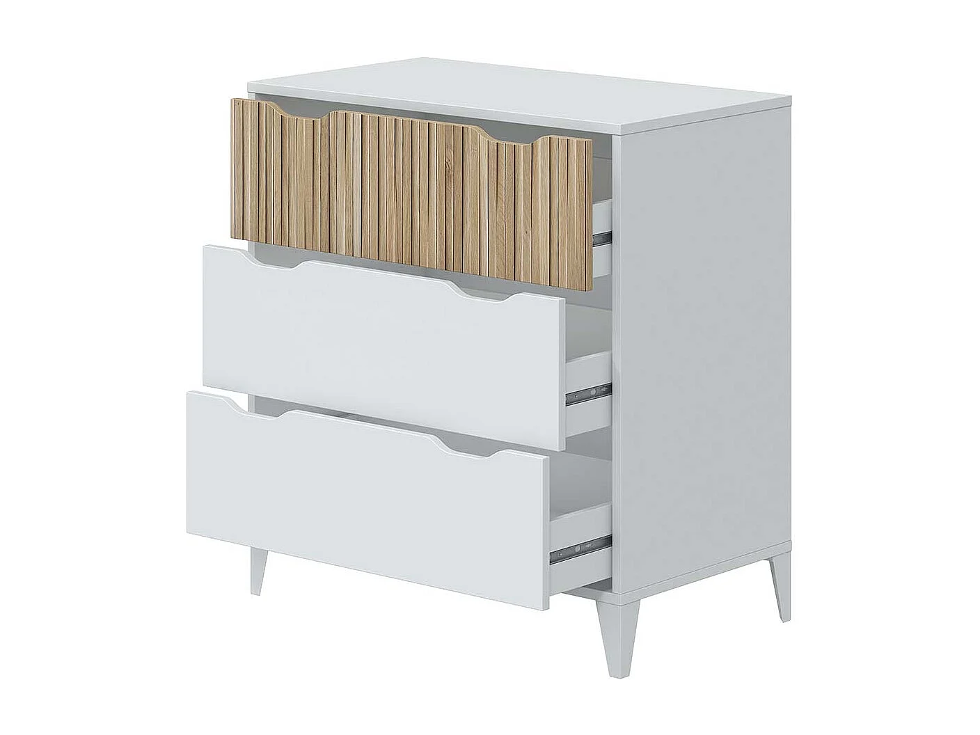 Commode meuble de rangement avec 3 tiroirs coloris Blanc/chêne - Longueur 70,5 X Profondeur 40 X Hauteur 76 cm
