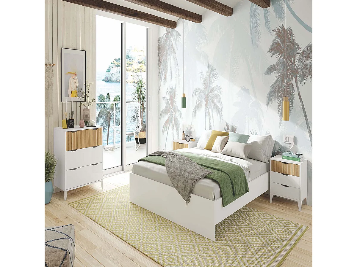 Commode meuble de rangement avec 3 tiroirs coloris Blanc/chêne - Longueur 70,5 X Profondeur 40 X Hauteur 76 cm