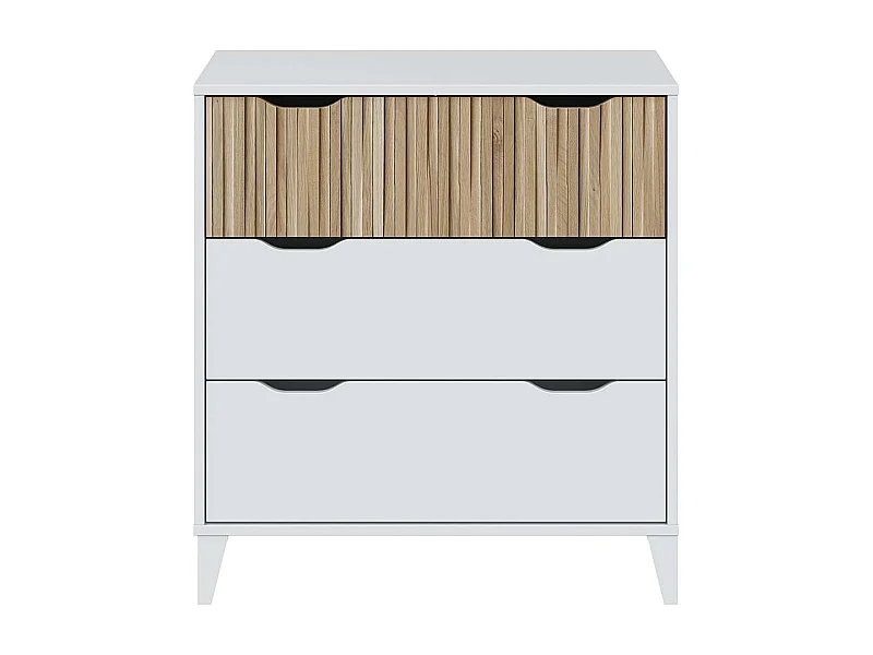 Commode meuble de rangement avec 3 tiroirs coloris Blanc/chêne - Longueur 70,5 X Profondeur 40 X Hauteur 76 cm