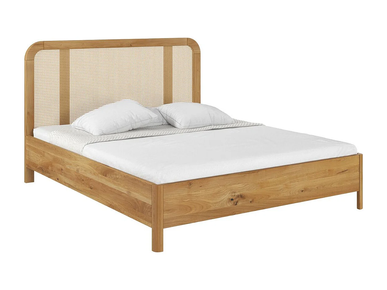 Massivholzbett Harmark, rattan - kopfteil, eiche - lackiert, naturfarben, 140x200