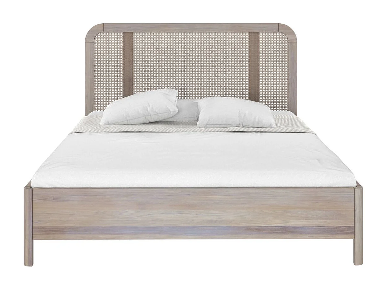Massivholzbett Harmark, rattan - kopfteil, eiche gebleicht - geölt, 140x200
