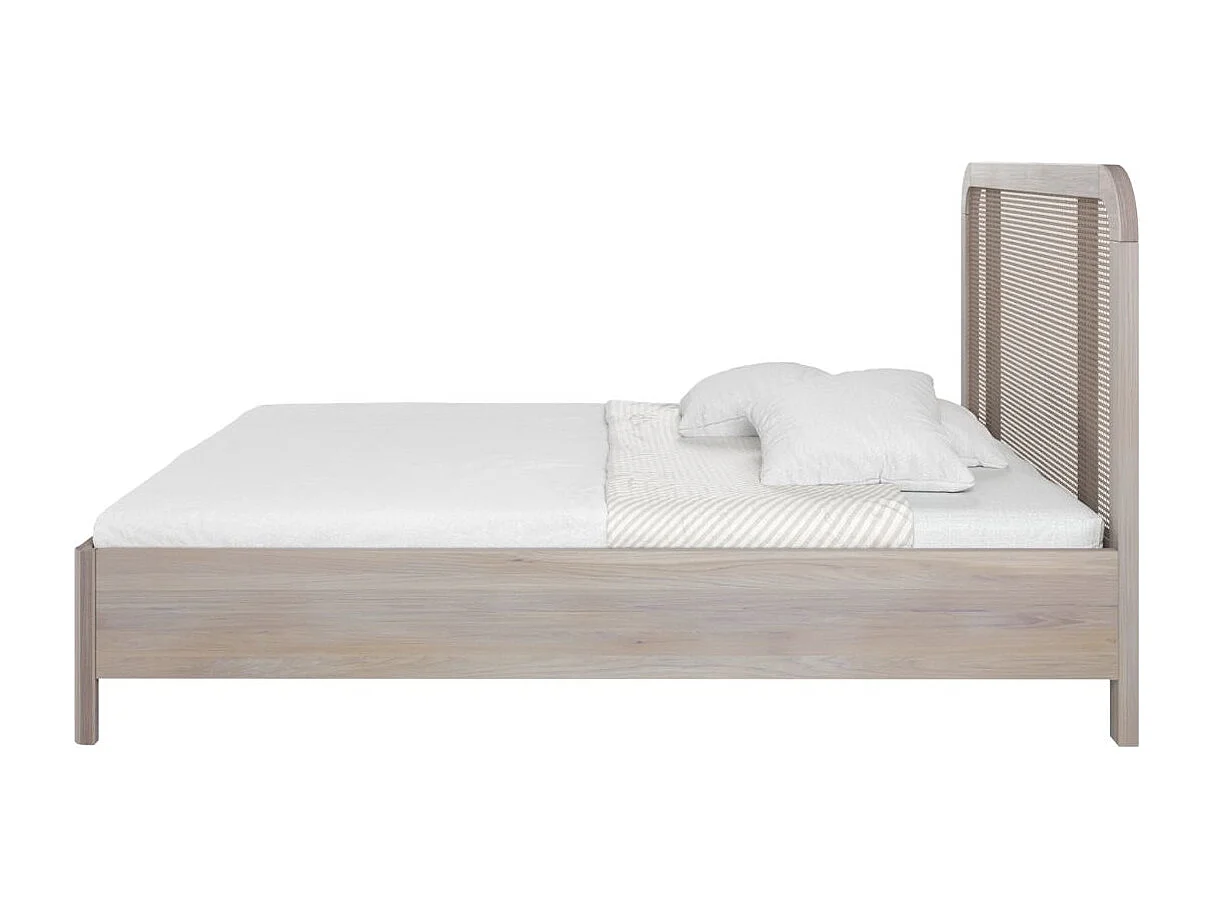 Massivholzbett Harmark, rattan - kopfteil, eiche gebleicht - geölt, 140x200