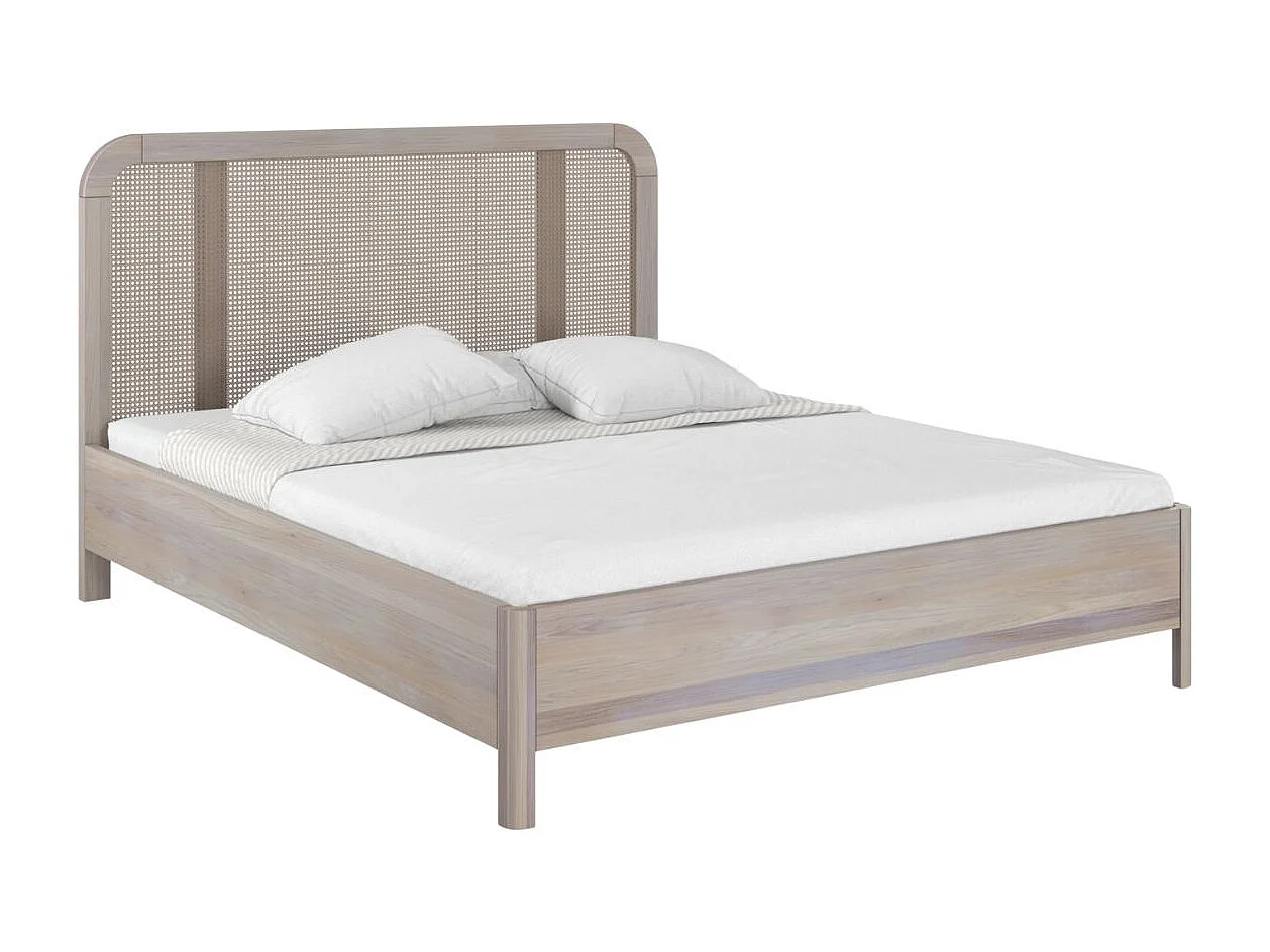 Massivholzbett Harmark, rattan - kopfteil, eiche gebleicht - geölt, 140x200