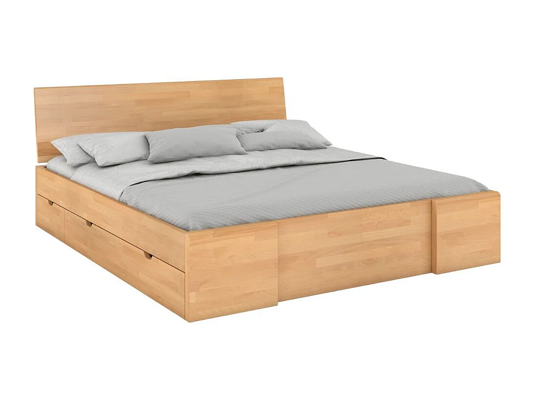 Massivholzbett Hessler mit schubladen, buche - lackiert, naturfarben, 140x200