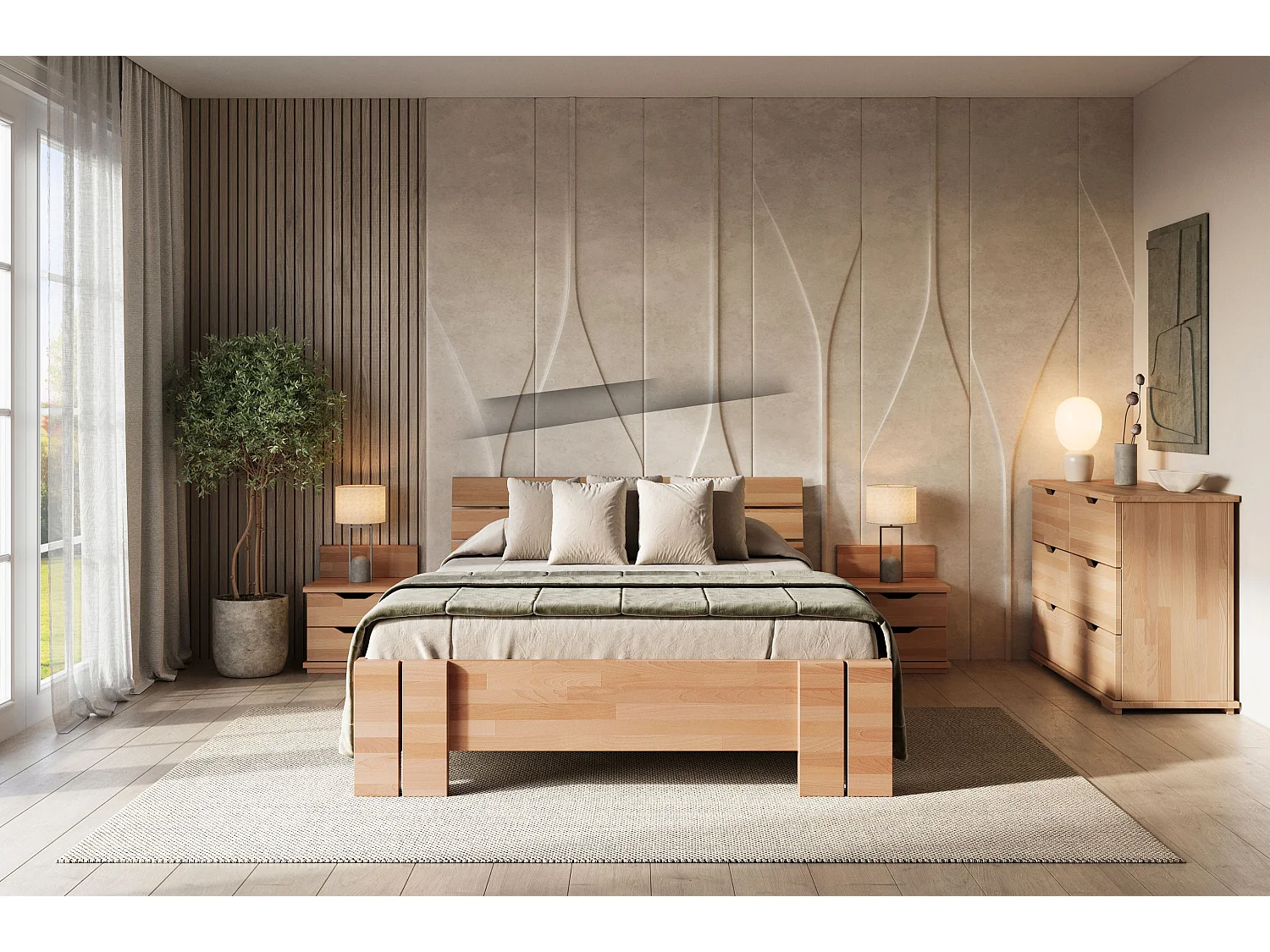 Massivholzbett Arhus, buche - lackiert, naturfarben, 180x200