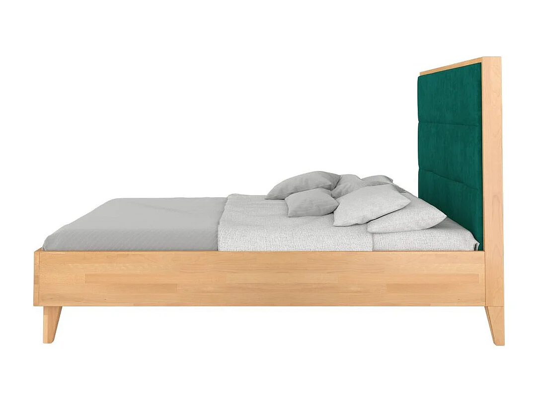 Massivholzbett Frida, gepolstertes kopfteil, buche - lackiert, naturfarben/grün, 140x200