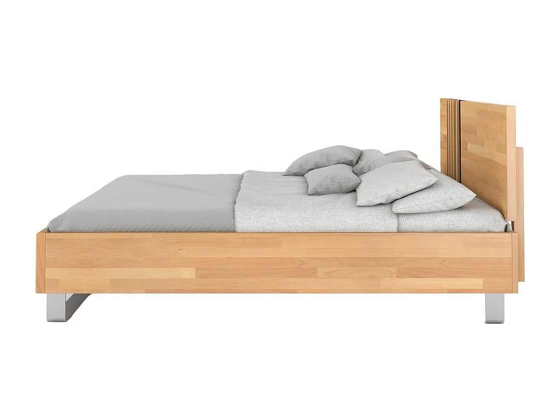 Massivholzbett Kielce mit metallfüßen, buche - lackiert, naturfarben, schwarz glas, 140x200