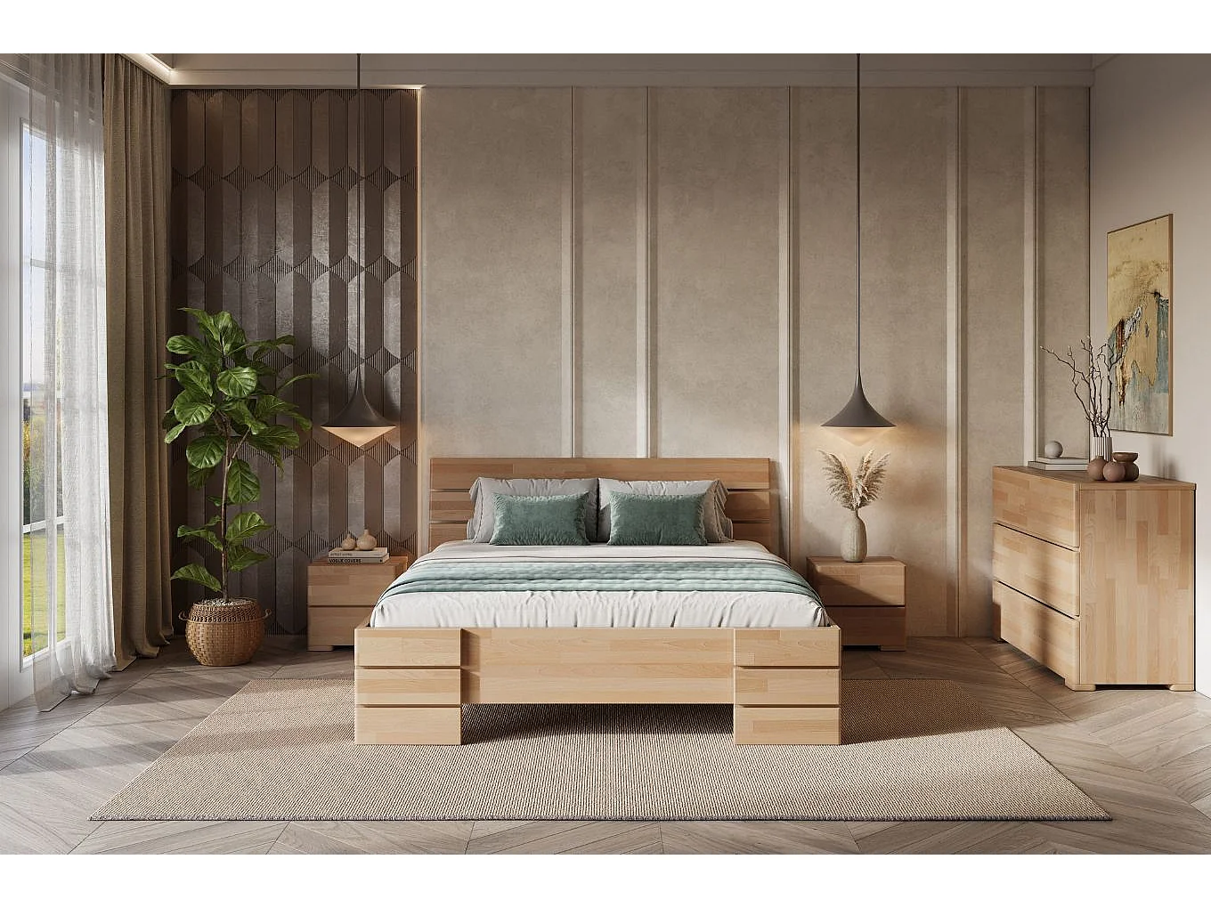 Massivholzbett Sandema, buche - lackiert, naturfarben, 180x200