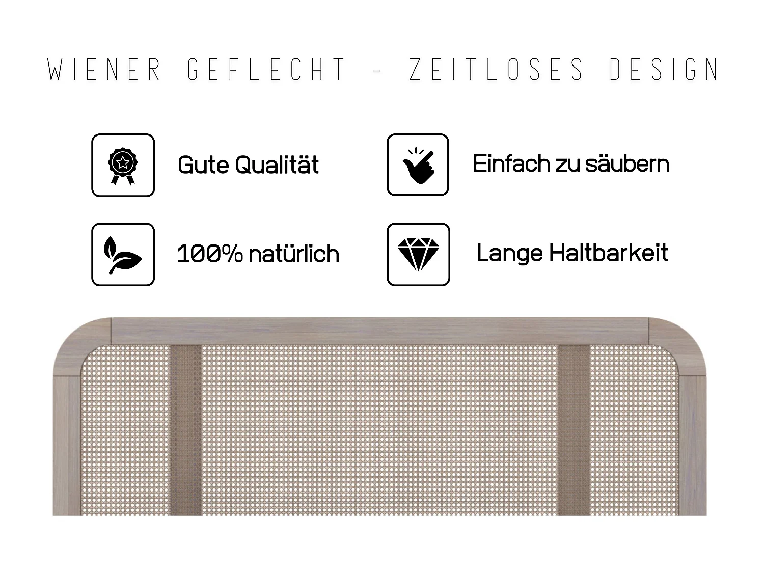 Massivholzbett Harmark, rattan - kopfteil, eiche gebleicht - geölt, 160x200