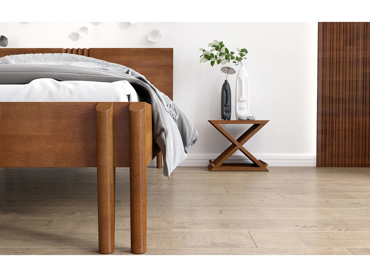 Massivholzbett Poznan in nussbaumfarbe, buche-lackiert, 180x200