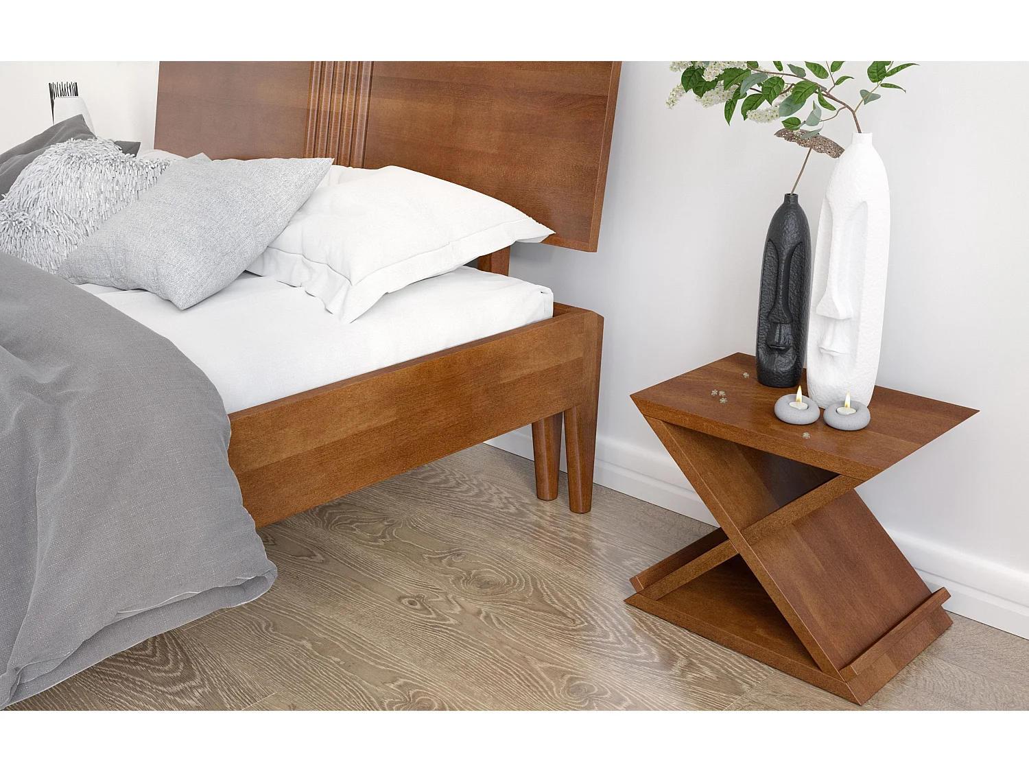 Massivholzbett Poznan in nussbaumfarbe, buche-lackiert, 180x200