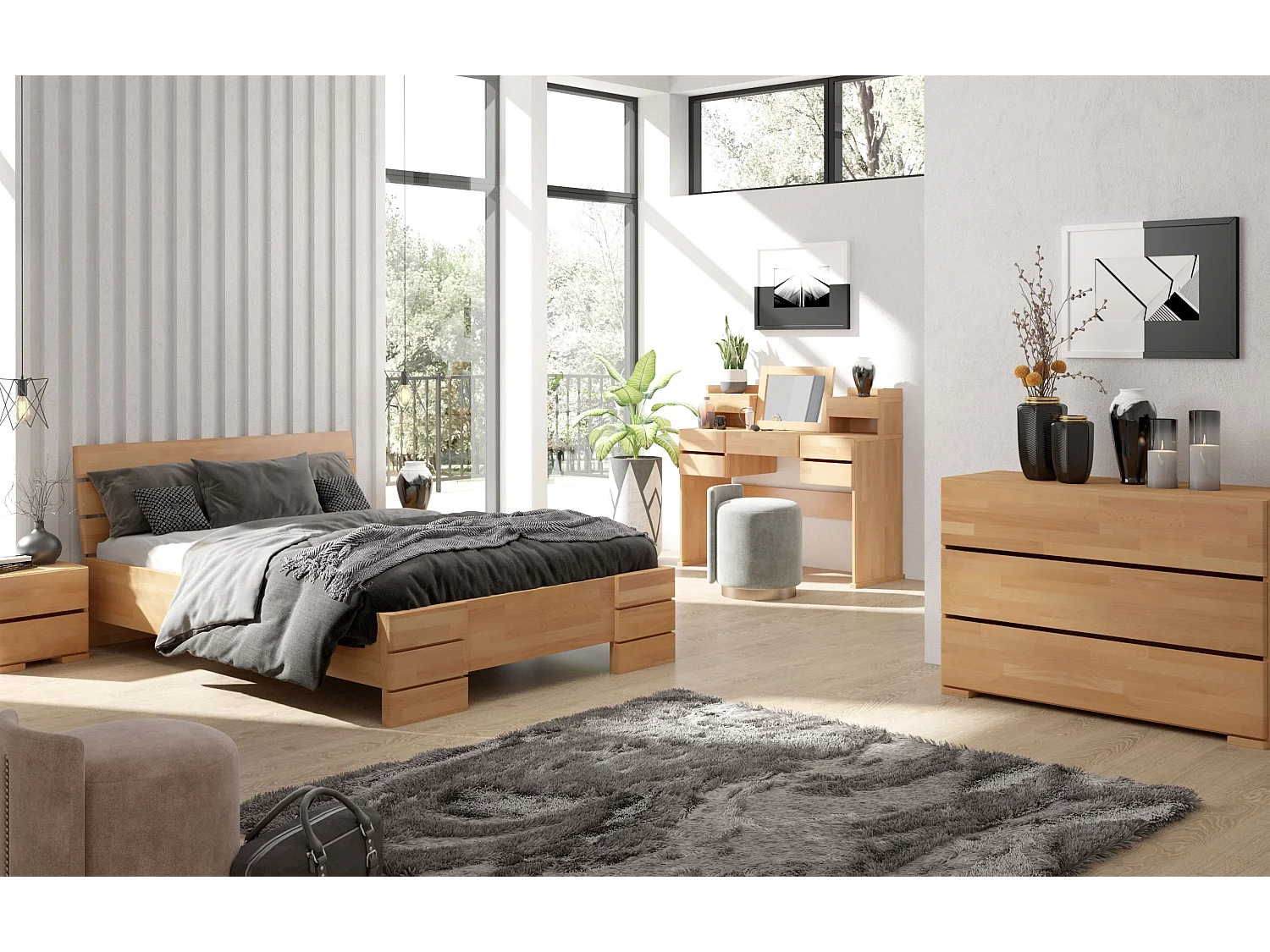 Massivholzbett Sandema, buche - lackiert, naturfarben, 160x200