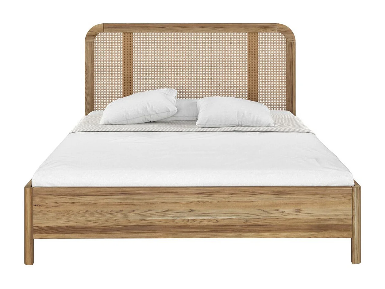 Massivholzbett Harmark, rattan - kopfteil, eiche antik - geölt, 180x200