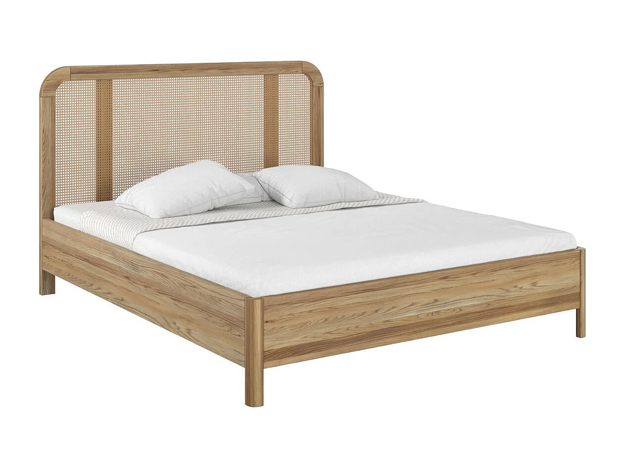 Massivholzbett Harmark, rattan - kopfteil, eiche antik - geölt, 180x200